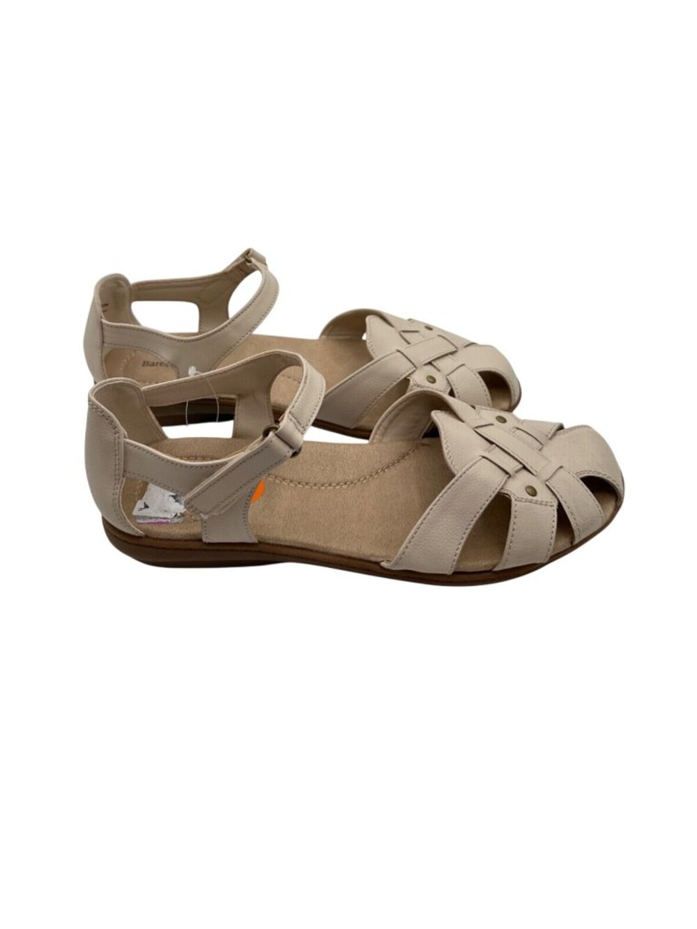 Baretraps Size 11 Woven Leather Flat Sandals Beige Ankle Strap